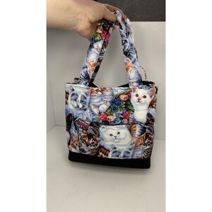 Handmade Cat Print Tote Bag Art From The Heart SanJuanita Kittens Floral Purse